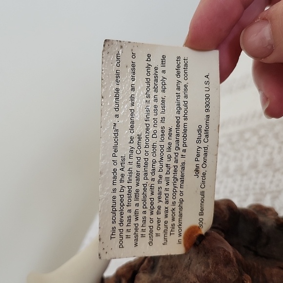 John Perry Double Dolphins Sculpture Figurine on Burl Wood Base - Picture 8 of 8